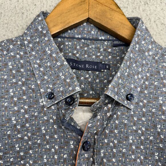 Stone Rose Shirt Men's 3 Medium Gray Trumpets Music Instrument All over Preppy - Picture 1 of 10